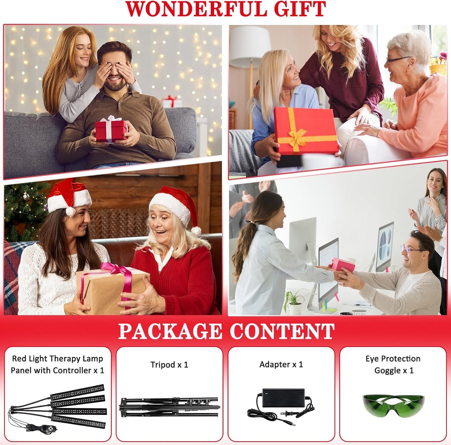 Red Light Therapy with 4 Heads, 3-In-1 Chip Infrared Light Therapy Device, Adjustable Stand, 660Nm Red Light and 850Nm near Infrared Light for Face, Body, Pain,Skin, Home Use