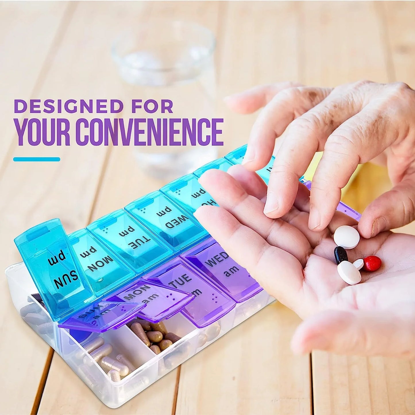 Weekly Pill Organizer, Twice-A-Day, 1 Pill Organizer, Plastic - Multicolor