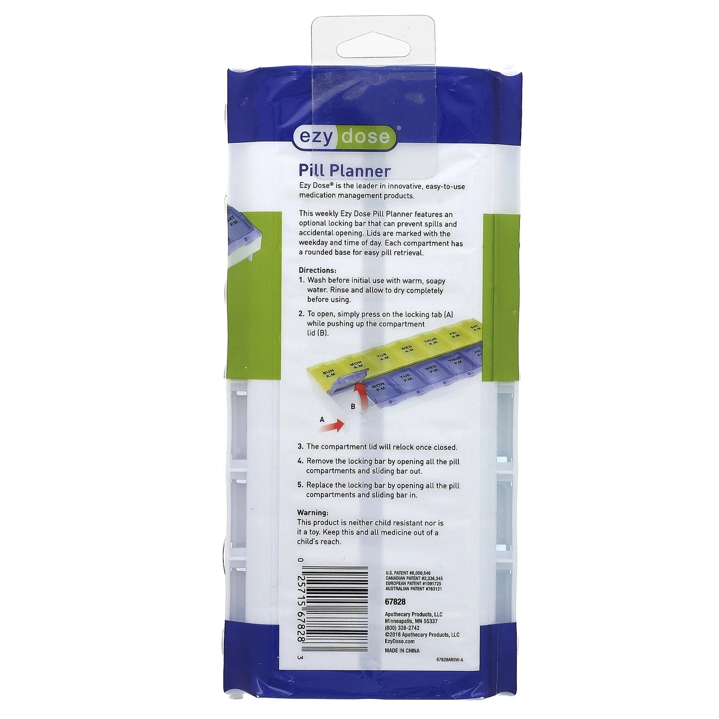 Weekly (AM/PM) Locking Pill Organizer, Large Compartments (2XL)