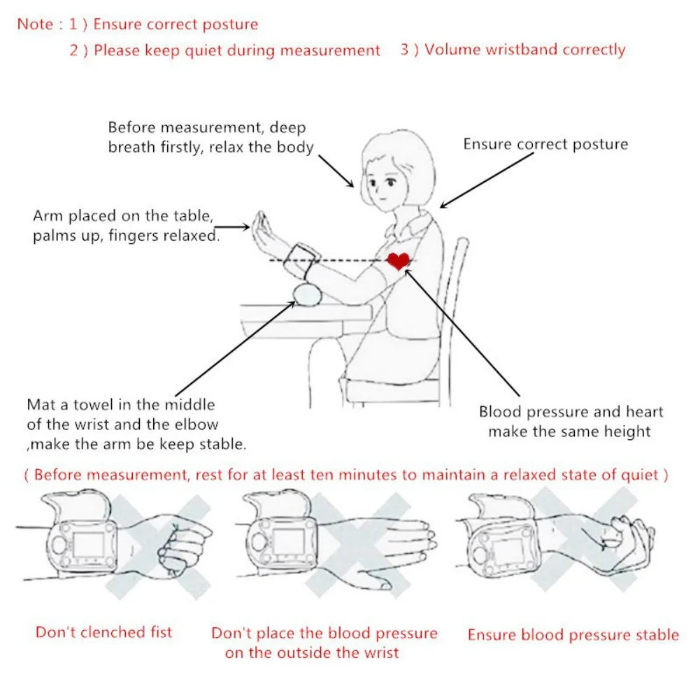 Pulse Blood Pressure Monitor Sphygmomanometer Tensiometers Digital LCD Meter Pressure Cuff 5-Color Pulse Meter