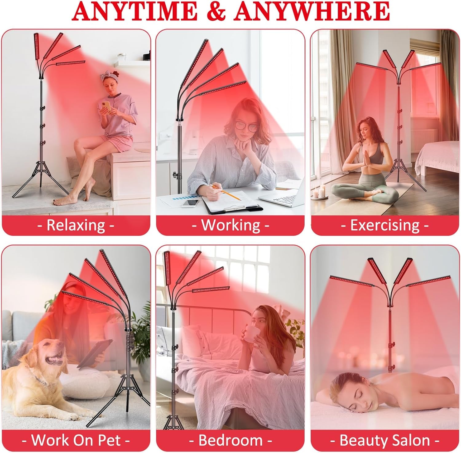 Red Light Therapy with 4 Heads, 3-In-1 Chip Infrared Light Therapy Device, Adjustable Stand, 660Nm Red Light and 850Nm near Infrared Light for Face, Body, Pain,Skin, Home Use