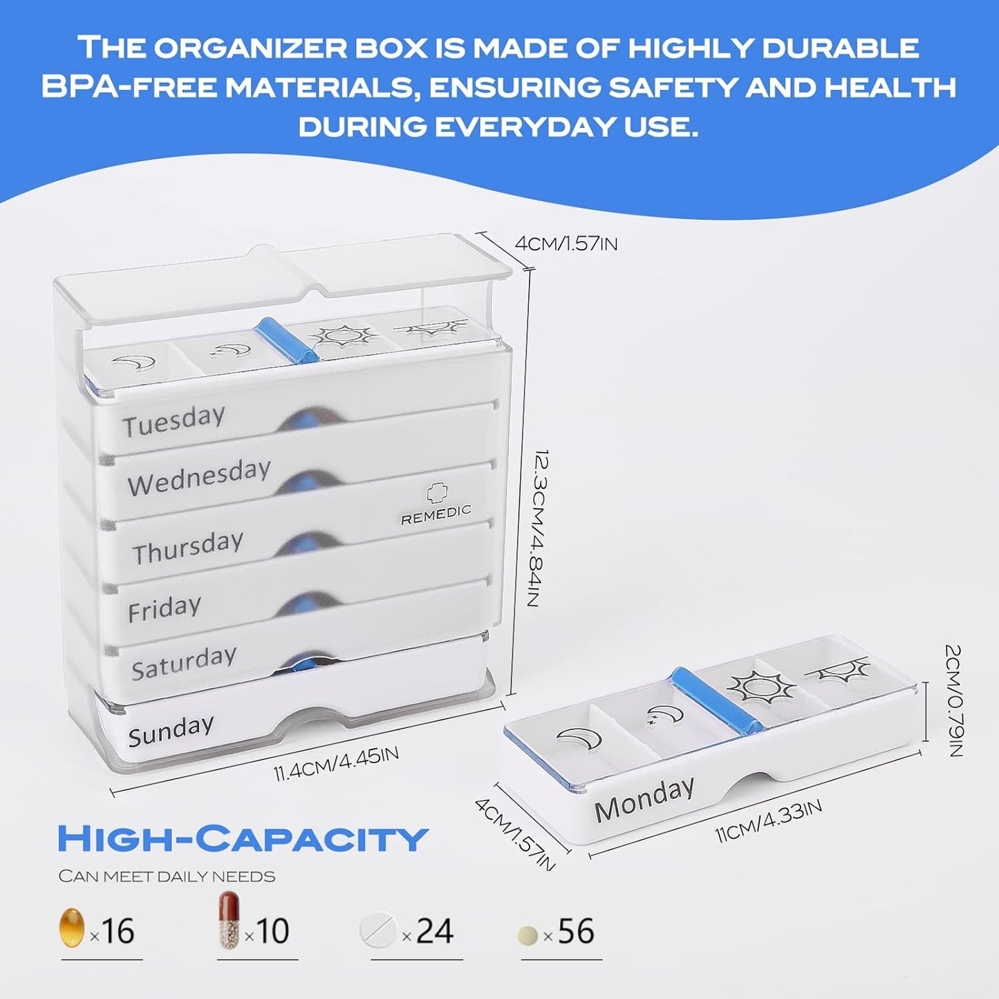 Weekly Pill Organizer 7 Day AM/PM – 4 Compartments per Day