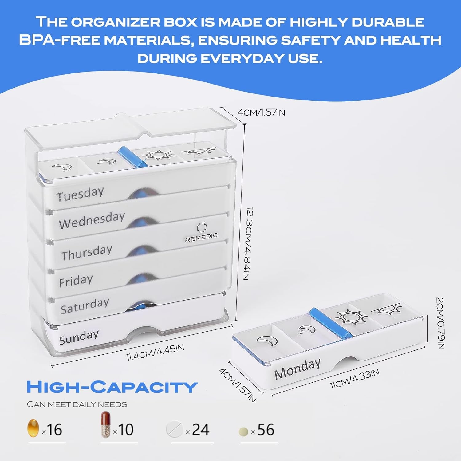 Weekly Pill Organizer 7 Day AM/PM – 4 Compartments per Day