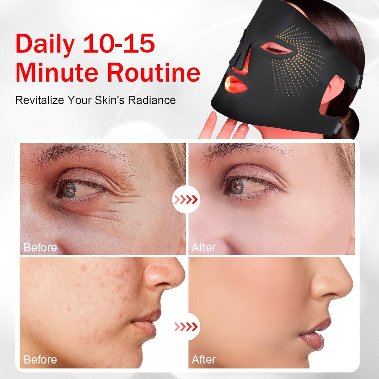 Red Light Therapy for Face, Red Light Therapy Mask, 7 Colors LED Facial Mask for Wrinkle Remove & anti Aging, Skin Care Home Use, Black (Upgraded Version)