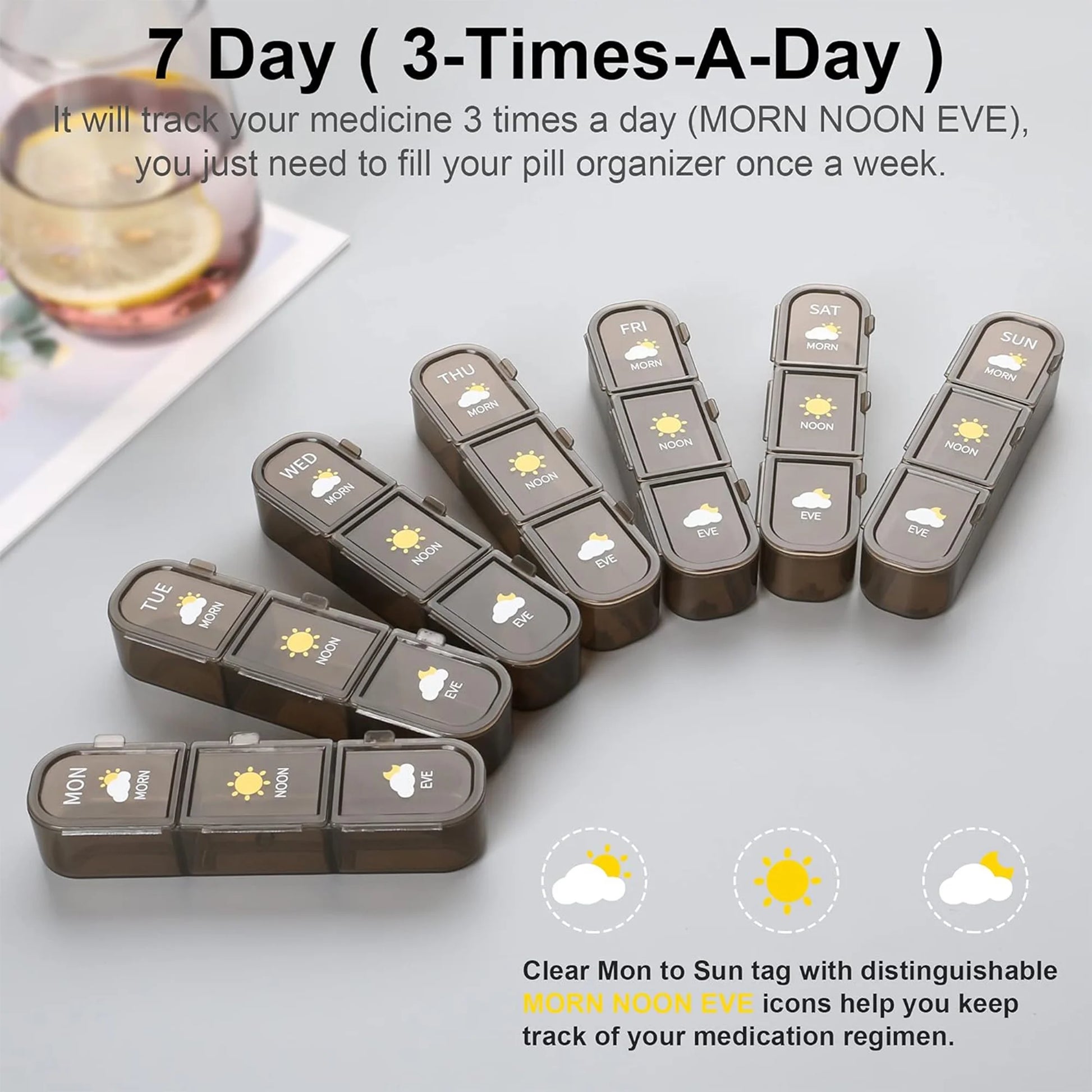 7 Day Pill Organizer AM PM 3 Times a Day, Large Capacity Weekly Pill Box
