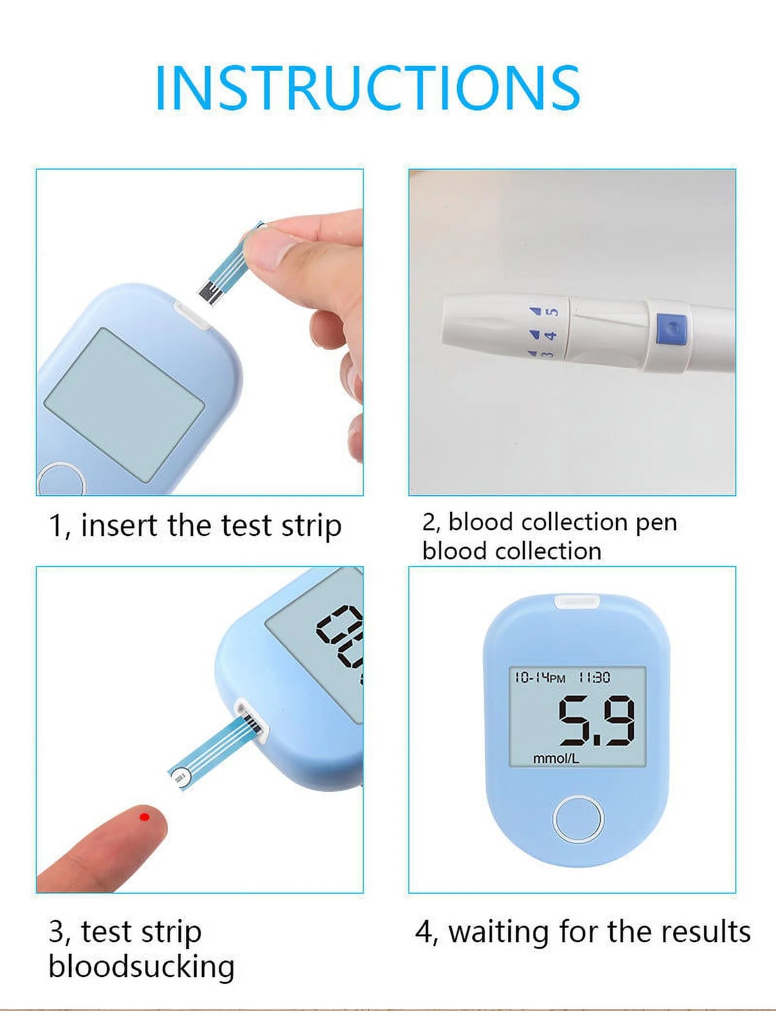 Blood Glucose Monitoring Kit, 50 Glucometer Strip, 50 Lancets, Diabetes Blood Sugar Test Kit, No Coding