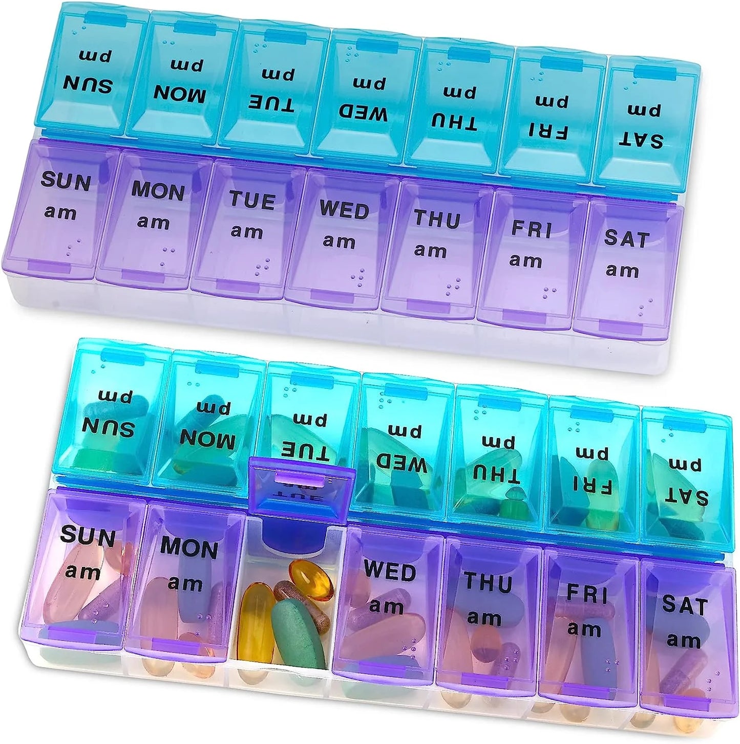 Weekly Pill Organizer, Twice-A-Day, 2 Pill Organizer Extra Large - Blue