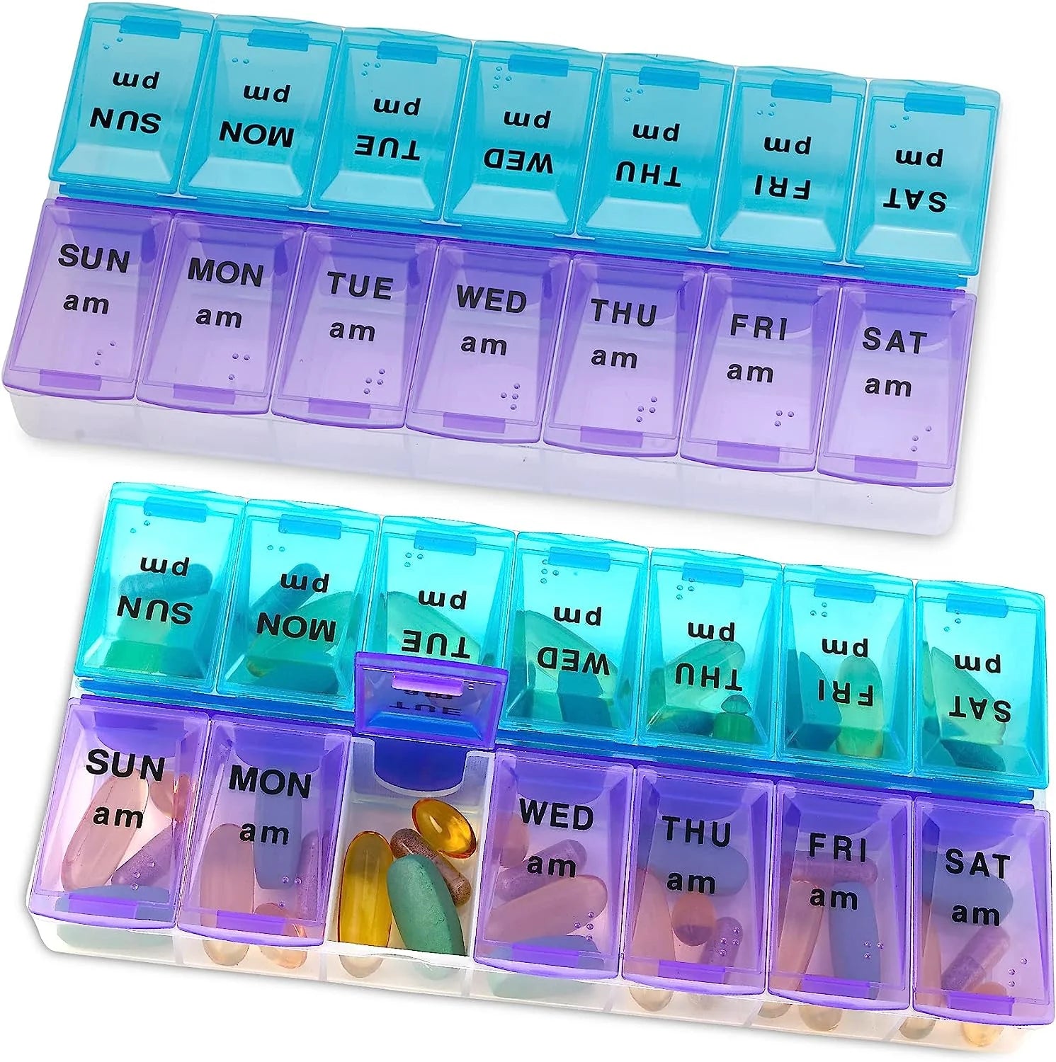Weekly Pill Organizer, Twice-A-Day, 2 Pill Organizer Extra Large - Blue