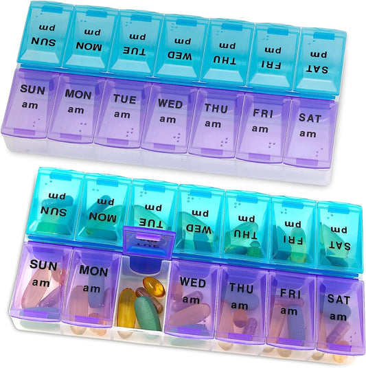 Weekly Pill Organizer, Twice-A-Day, 2 Pill Organizer Extra Large - Blue
