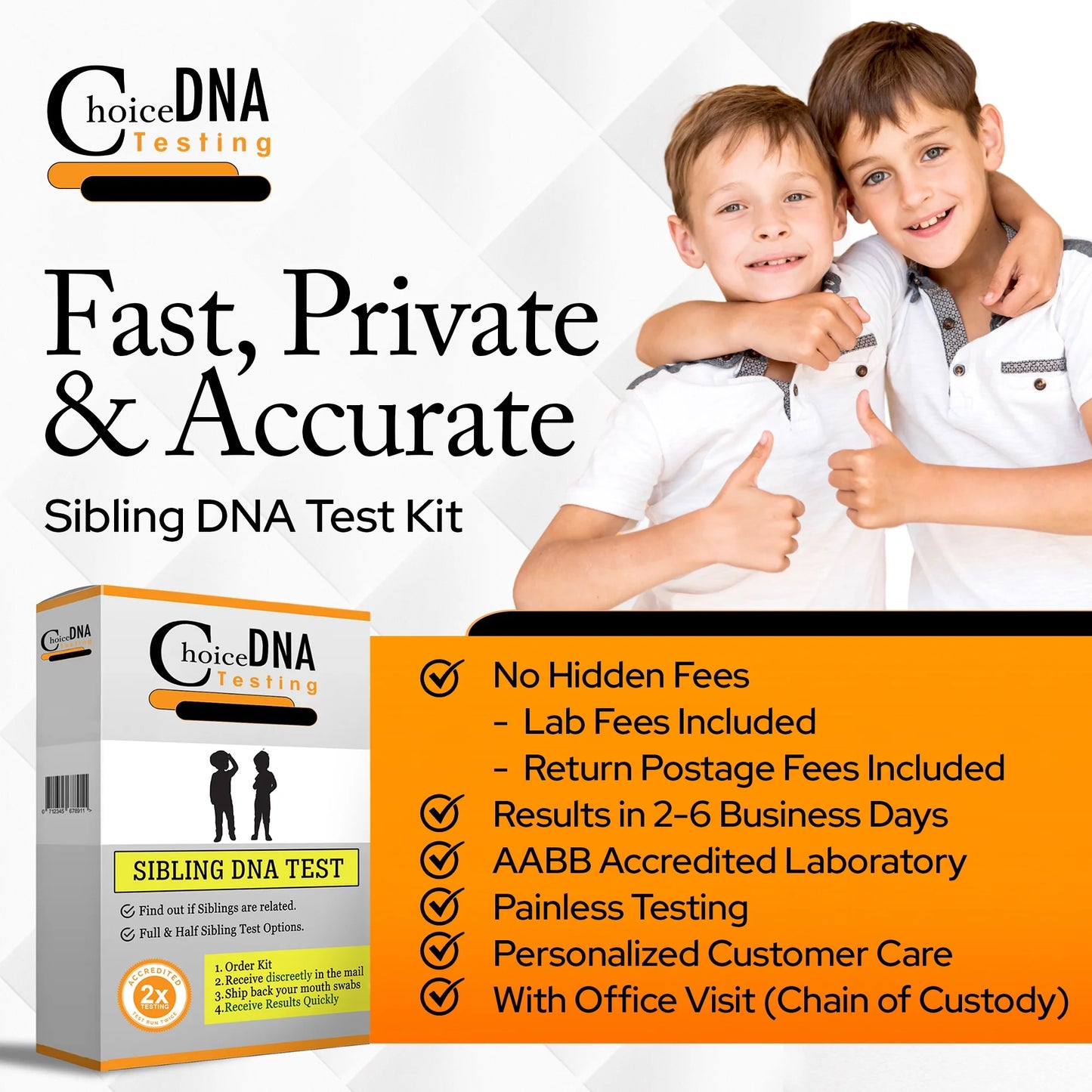 Home Sibling DNA Test Kit for 2 Full or Half Siblings