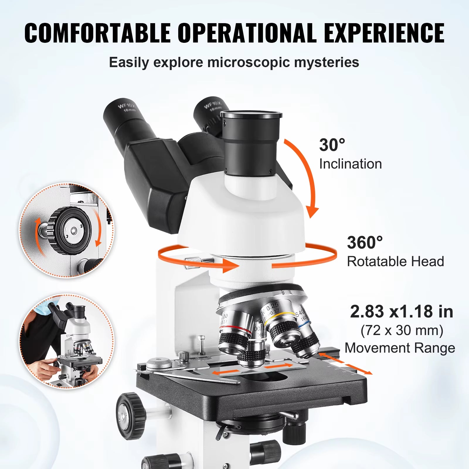 Compound Trinocular Microscope 40X-2500/40X-5000X Magnification Lab Microscope with LED Illumination & External Interface