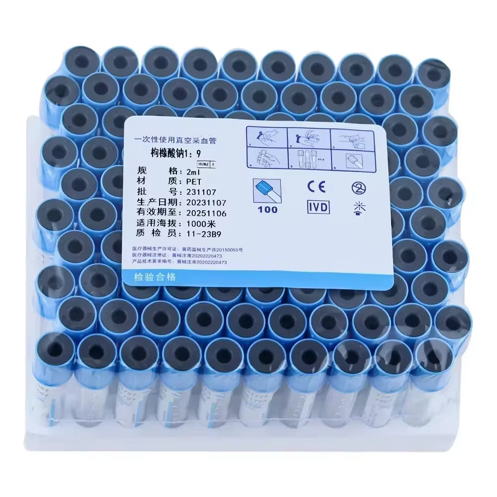 Disposable Sterile Vacuum Blood Collection Tube Laboratory Test Tube 100Pcs a Pack - 10Ml PET Tube Sodium Citrate 1:9