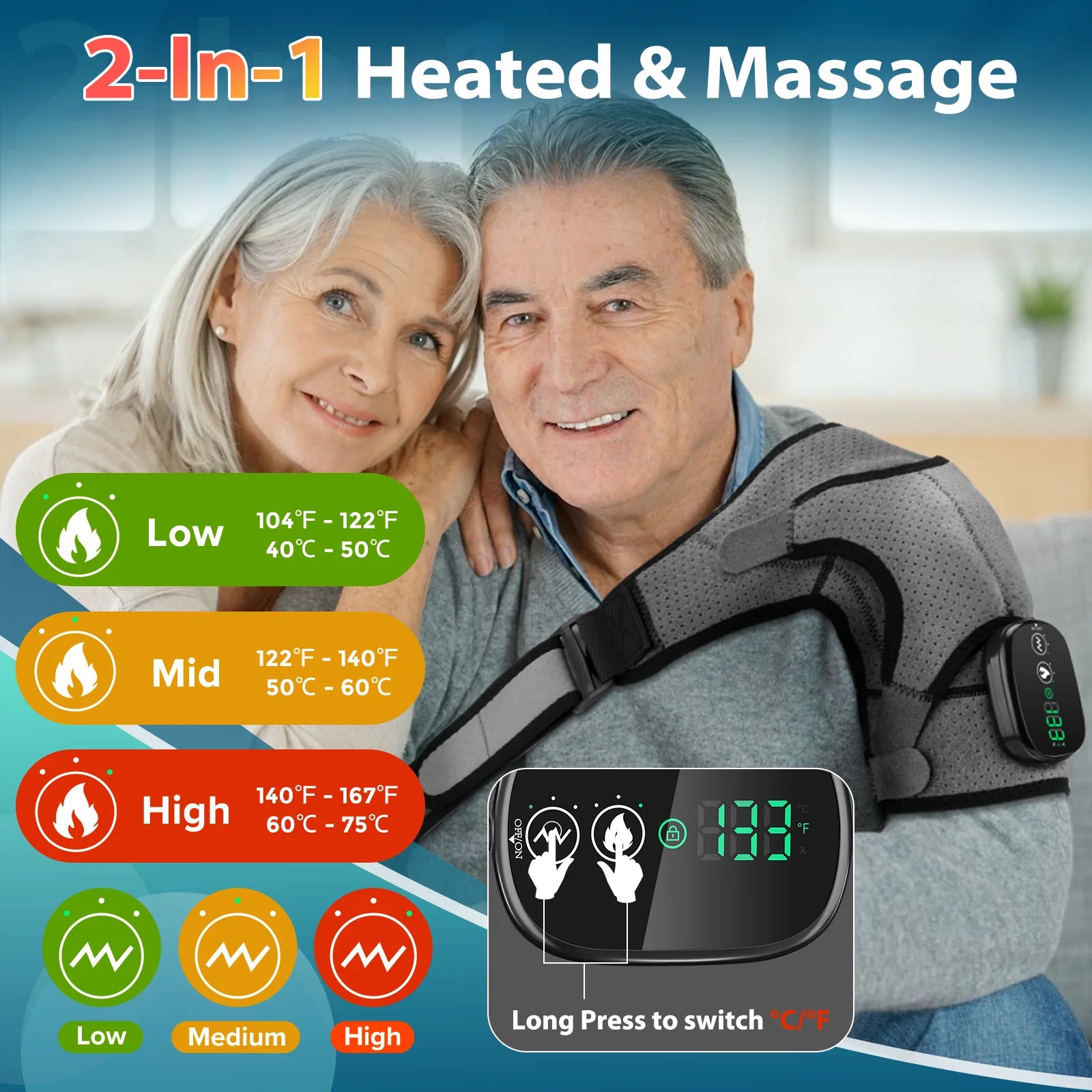 Ultimate Cordless Heated Shoulder Brace & Massager - 3 Heat Settings & Vibration for Rotator Cuff Relief - Perfect for Men & Women