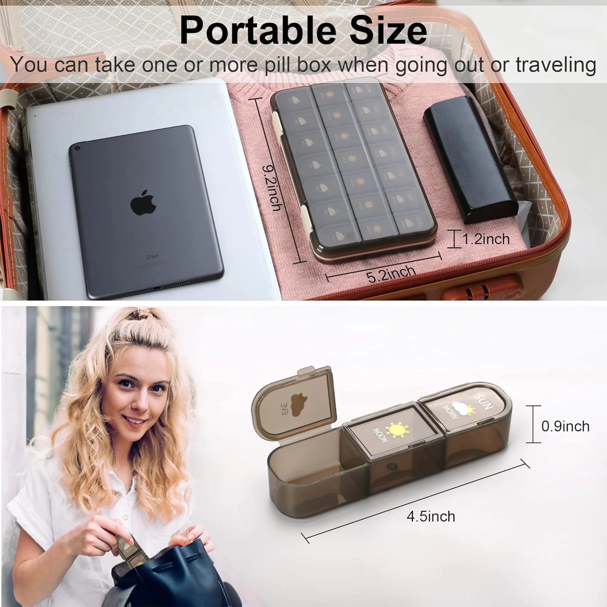 7 Day Pill Organizer AM PM 3 Times a Day, Large Capacity Weekly Pill Box