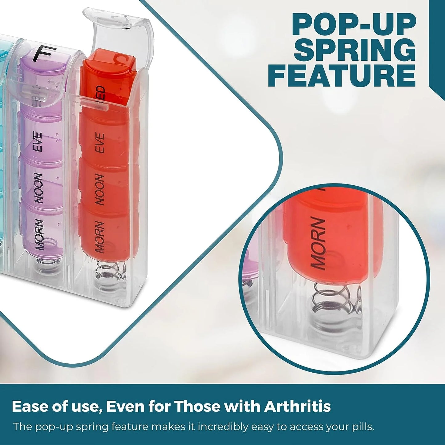 Pop-Up Weekly Pill Organizer Single Box 4 Daily Compartments