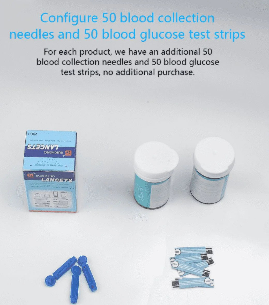 Blood Glucose Monitoring Kit, 50 Glucometer Strip, 50 Lancets, Diabetes Blood Sugar Test Kit, No Coding