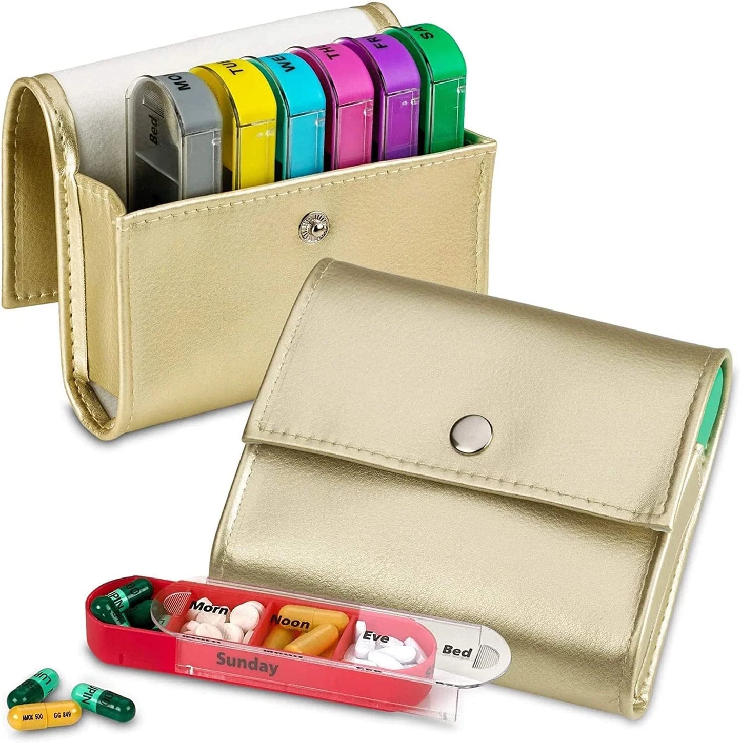 Weekly Pill Organizer Wallet - 2 Pack, Compact Travel Pill Case