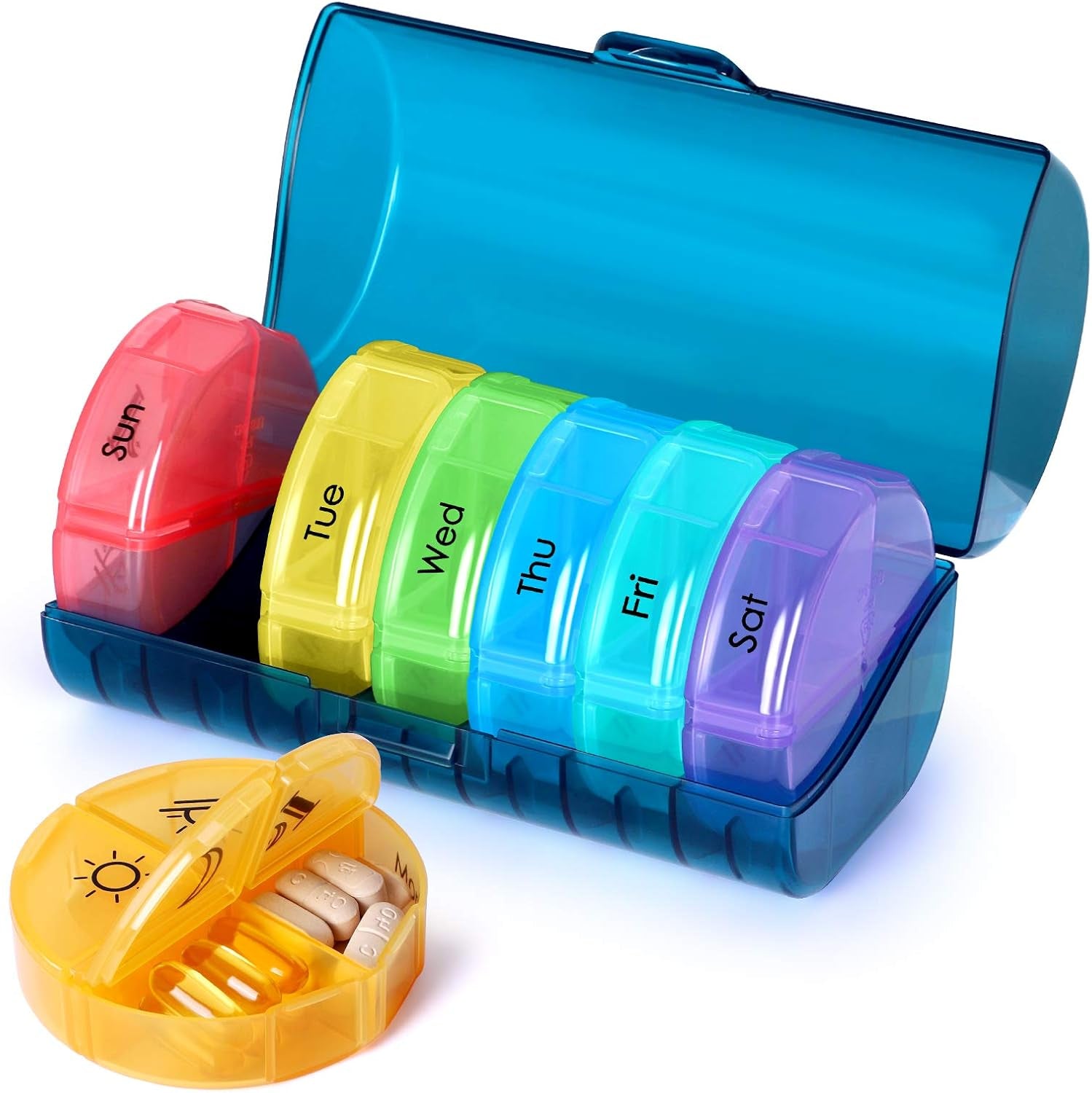 Super Large Weekly Pill Organizer 4 Times a Day, Pill Box with Outer Case, Pill Case for Travel,Weekly Pill Dispenser and Reminder(Emerald Green)