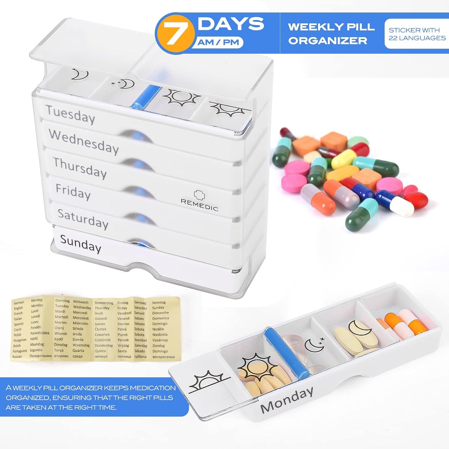 Weekly Pill Organizer 7 Day AM/PM – 4 Compartments per Day