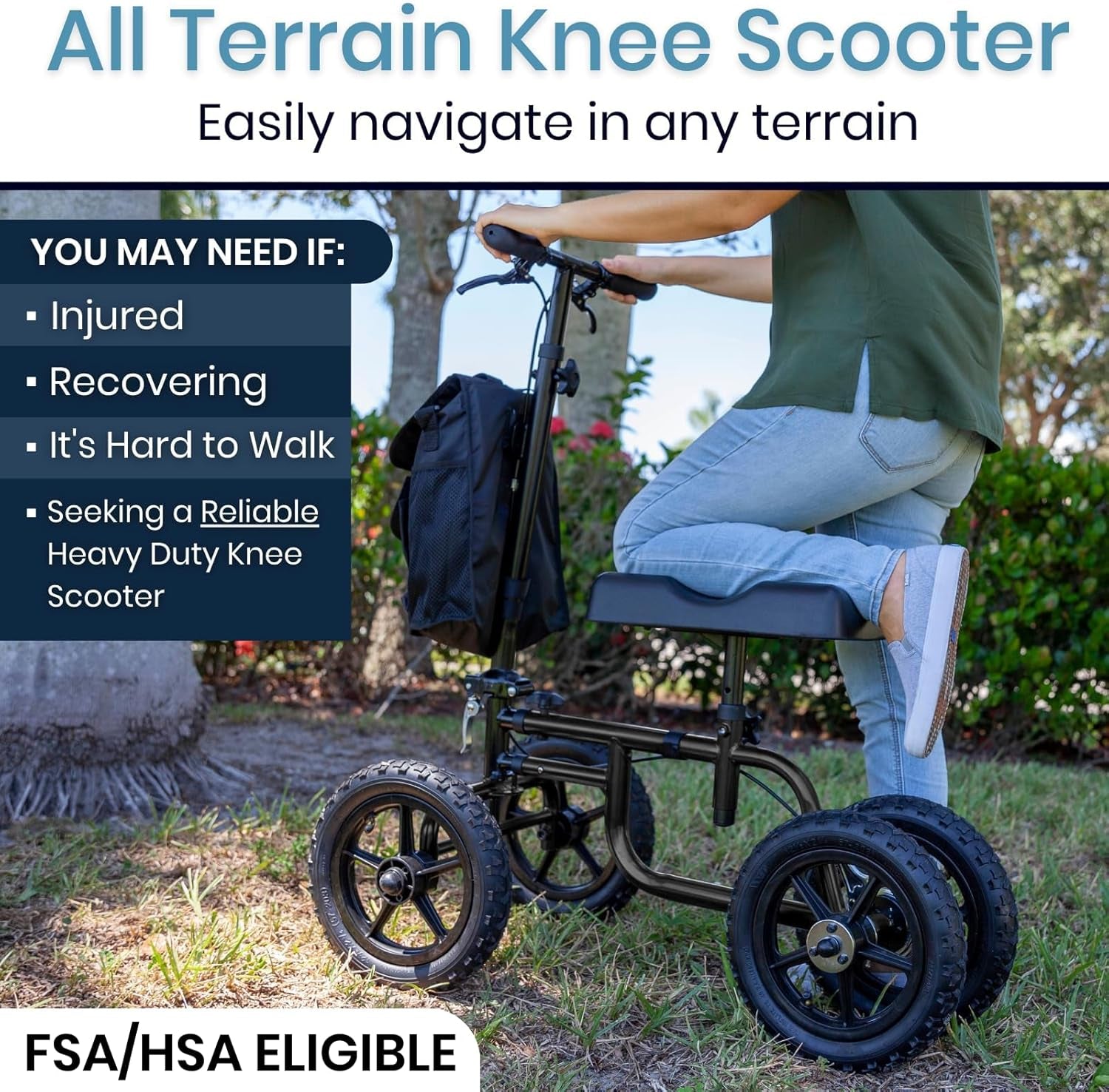 Knee Scooter Walker for Foot Injuries - Broken Leg Crutch Cart Roller for Surgery