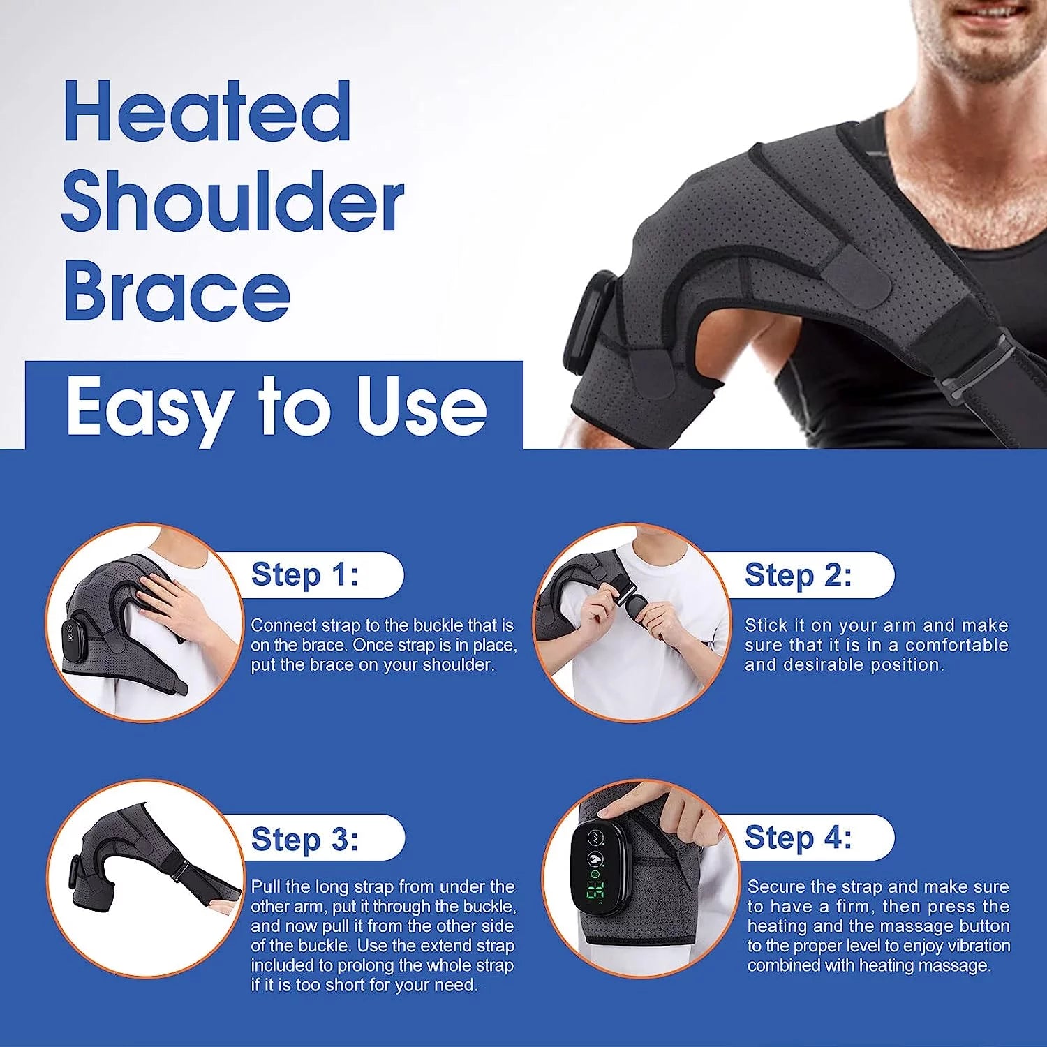 Ultimate Cordless Heated Shoulder Brace & Massager - 3 Heat Settings & Vibration for Rotator Cuff Relief - Perfect for Men & Women