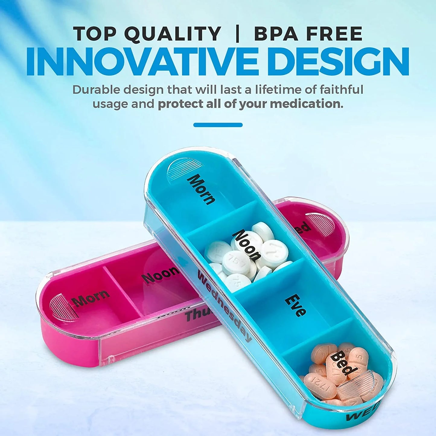 Weekly Pill Organizer Wallet - 2 Pack, Compact Travel Pill Case