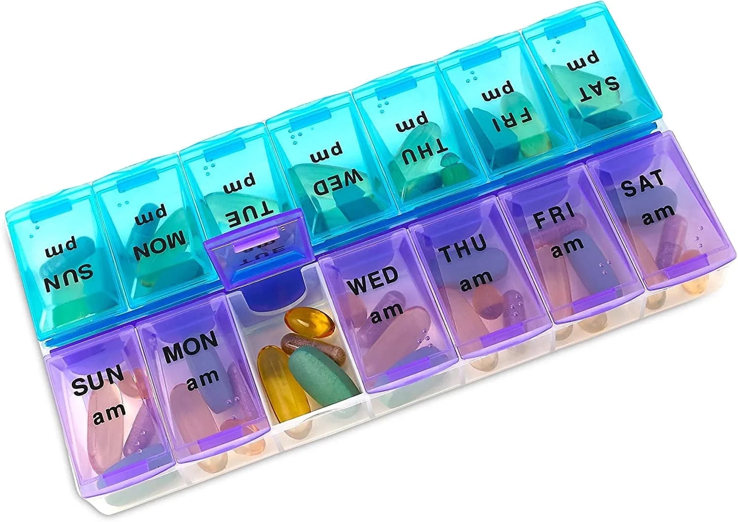 Weekly Pill Organizer, Twice-A-Day, 1 Pill Organizer, Plastic - Multicolor
