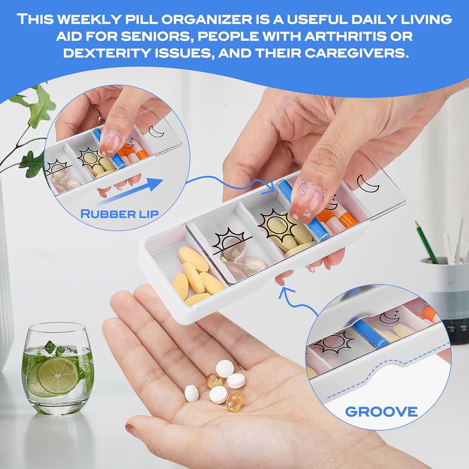 Weekly Pill Organizer 7 Day AM/PM – 4 Compartments per Day