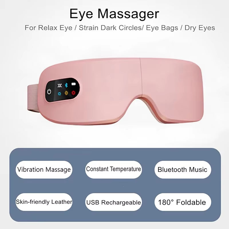 Rejuvenate Your Eyes: 4D Smart Airbag Eye Massager with Hot Compress & Bluetooth for Fatigue Relief and Anti-Wrinkle Care