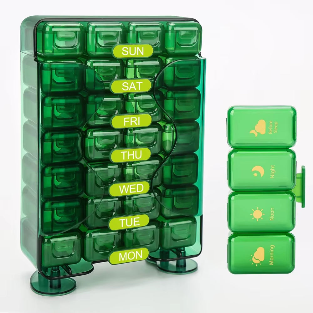 Weekly Pill Organizer 4 Times a Day Pill Organizer with Drawer Designed Large Pill Box Travel Pill Case 7 Day Medicine Case Box