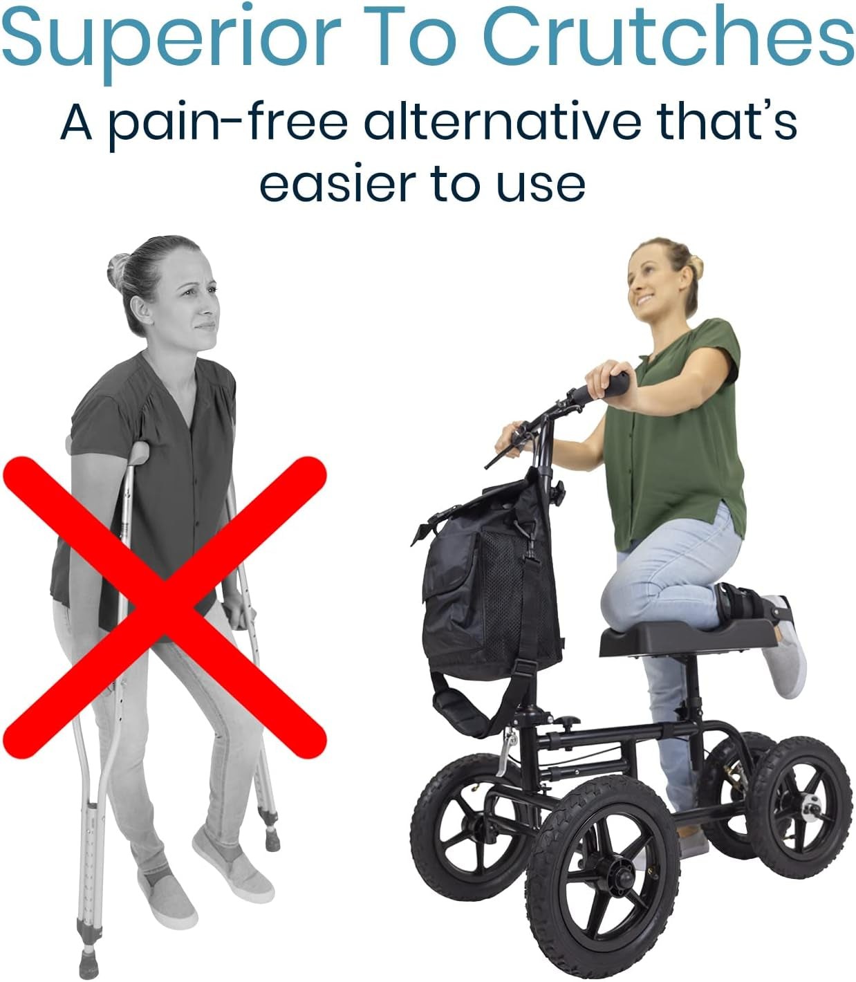 Knee Scooter Walker for Foot Injuries - Broken Leg Crutch Cart Roller for Surgery