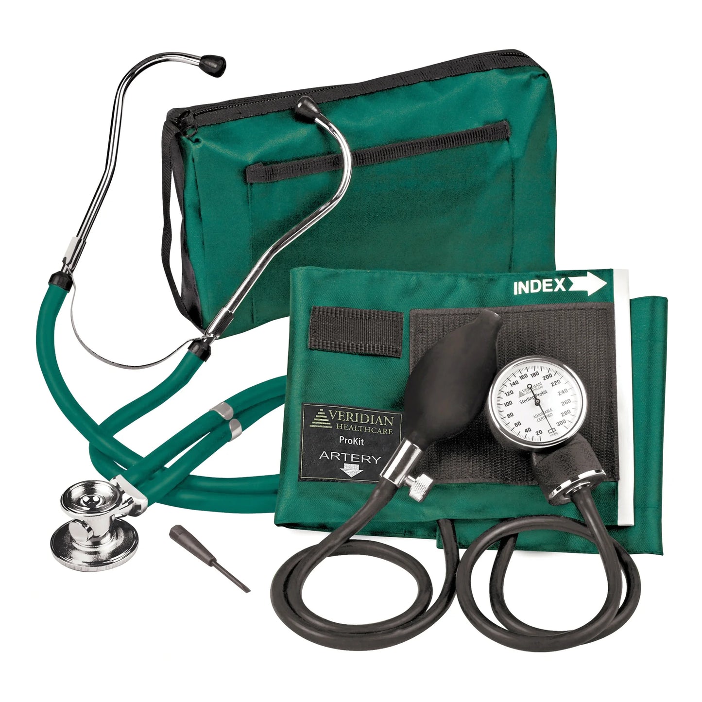 Adjustable Aneroid Sphygmomanometer and Sprague Stethoscope Healthcare Kit for Adults in Hunter Green