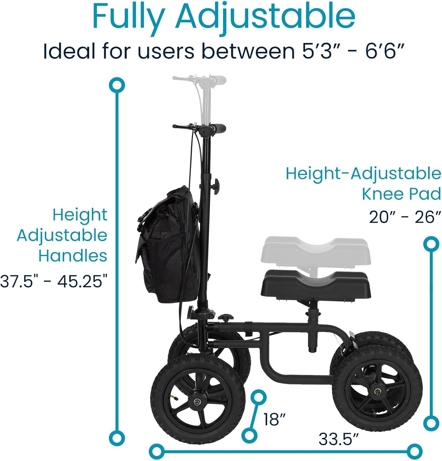 Knee Scooter Walker for Foot Injuries - Broken Leg Crutch Cart Roller for Surgery