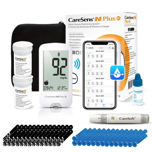 Blood Glucose Monitoring Bluetooth System - Includes 100 Test Strips and Lancets