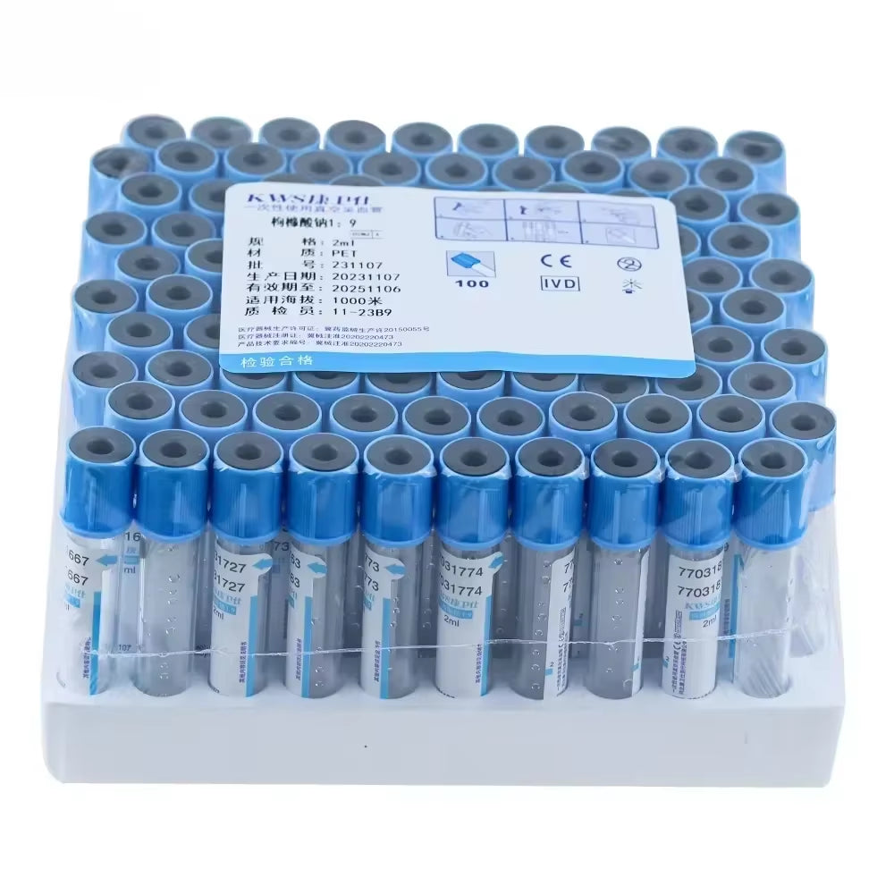 Disposable Sterile Vacuum Blood Collection Tube Laboratory Test Tube 100Pcs a Pack - 10Ml PET Tube Sodium Citrate 1:9
