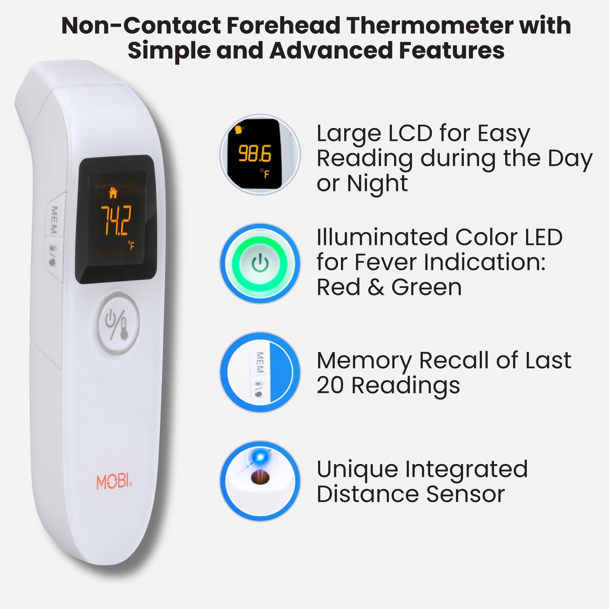 Professional Non-Contact Forehead Thermometer with Distance Sensor, Medication Reminders, and Memory Recall Features