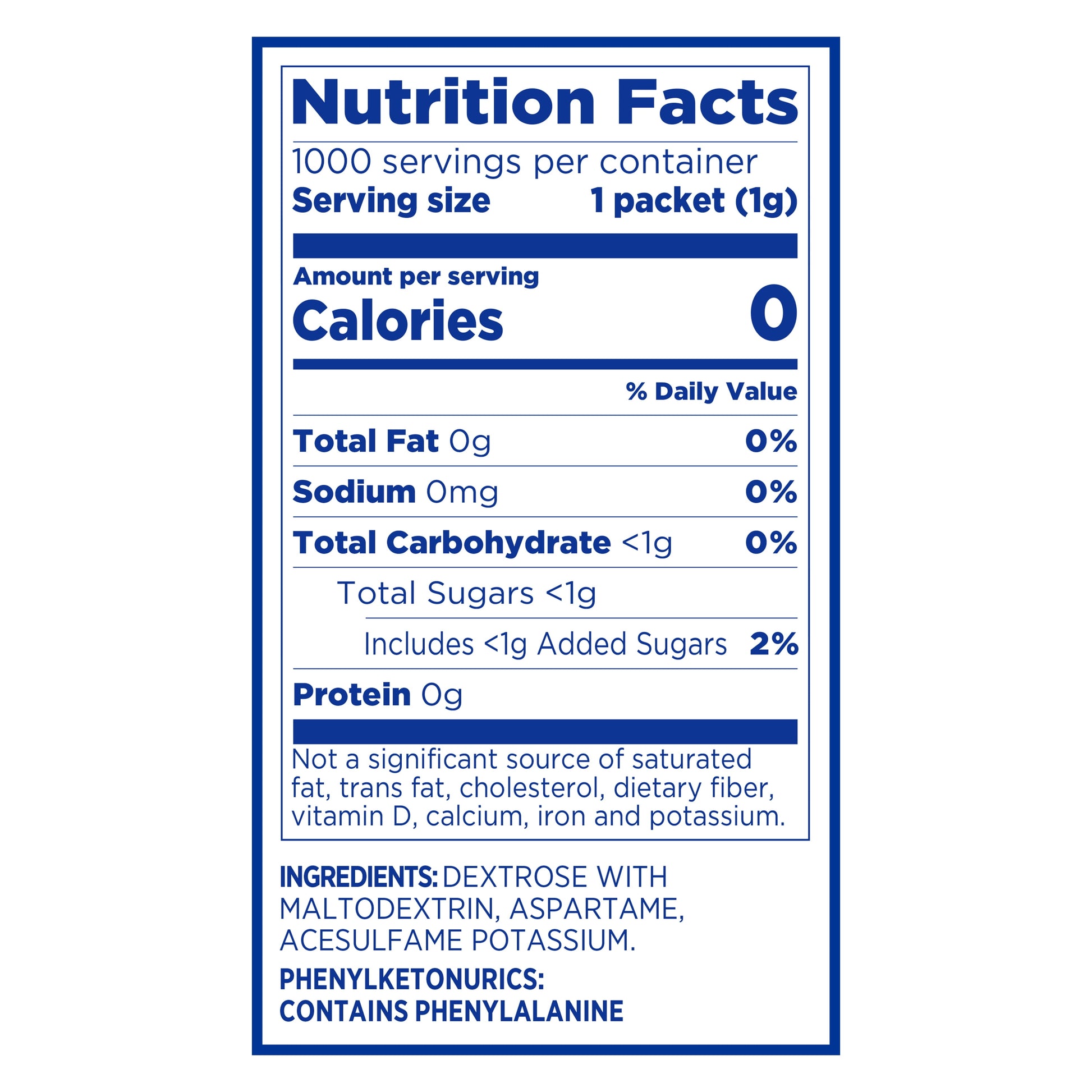 Zero Calorie Sweetener, Sugar Substitute, 800 Packets