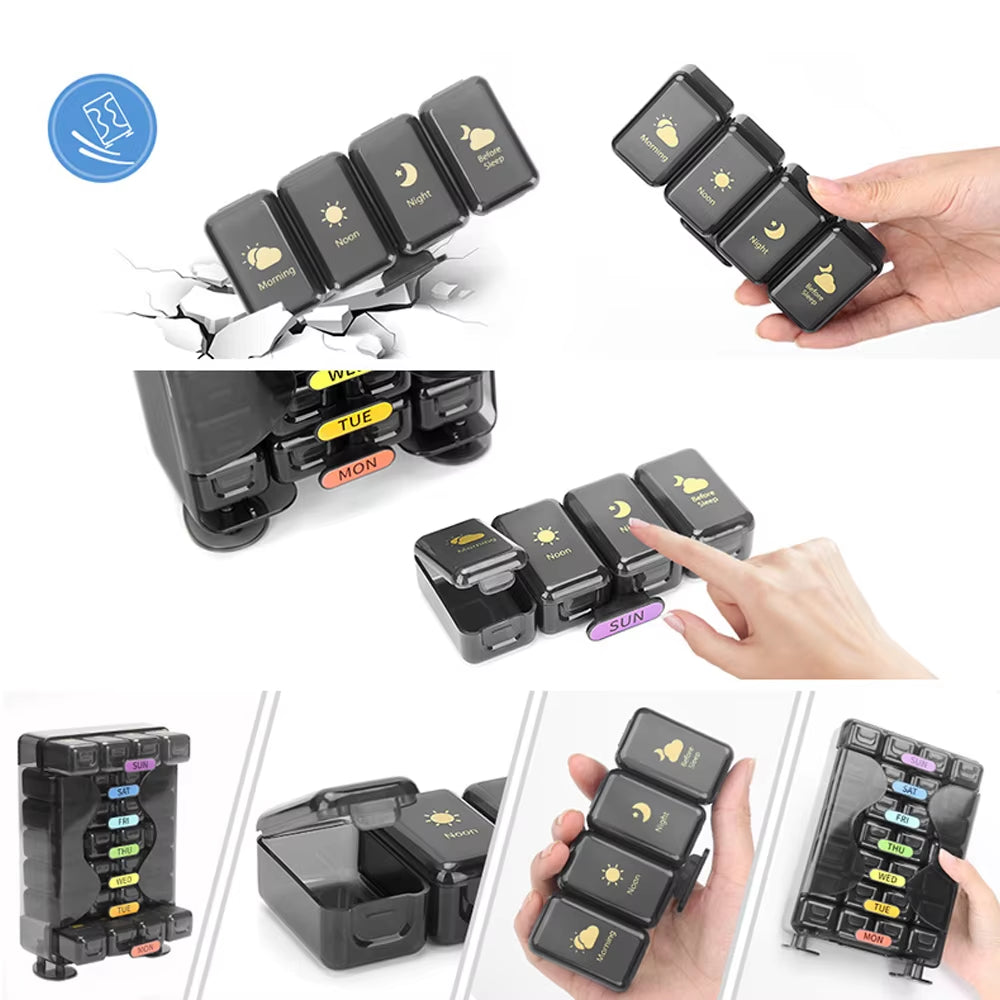 Weekly Pill Organizer 4 Times a Day Pill Organizer with Drawer Designed Large Pill Box Travel Pill Case 7 Day Medicine Case Box