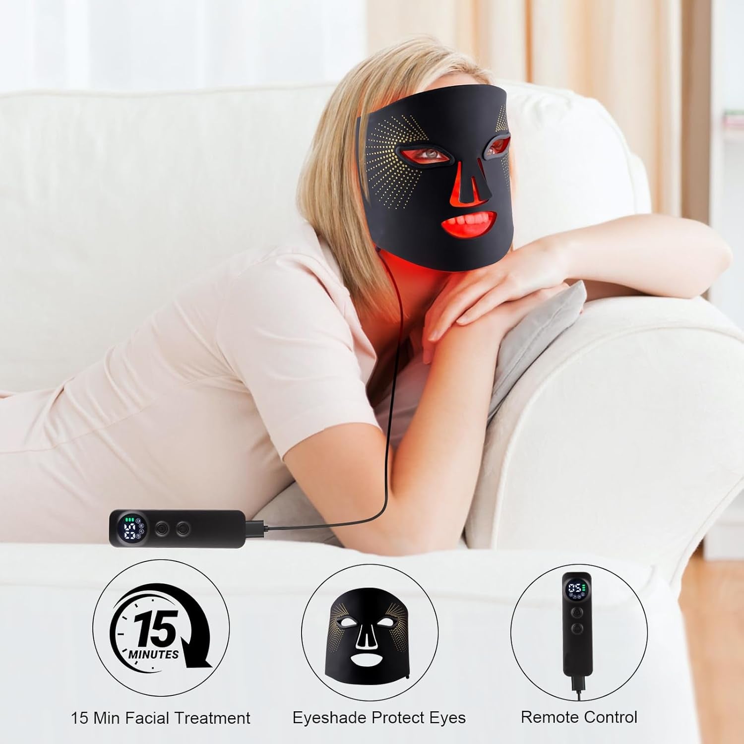 Red Light Therapy for Face, Red Light Therapy Mask, 7 Colors LED Facial Mask for Wrinkle Remove & anti Aging, Skin Care Home Use, Black (Upgraded Version)
