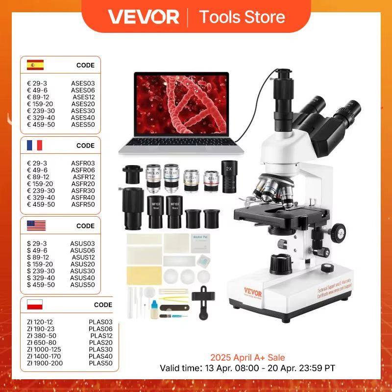 Compound Trinocular Microscope 40X-2500/40X-5000X Magnification Lab Microscope with LED Illumination & External Interface