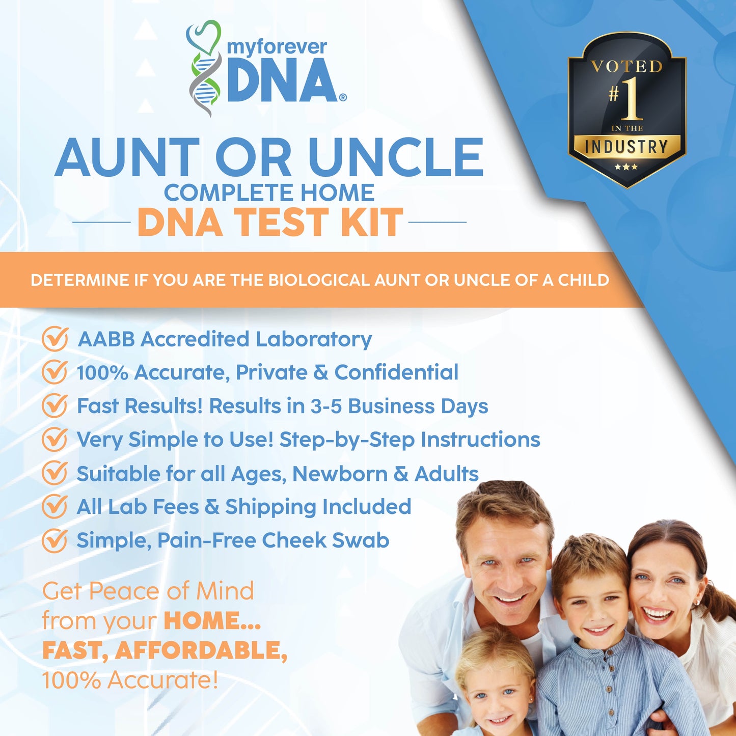 Aunt/Uncle Home DNA Test Kit, Lab Fees & Shipping Included -