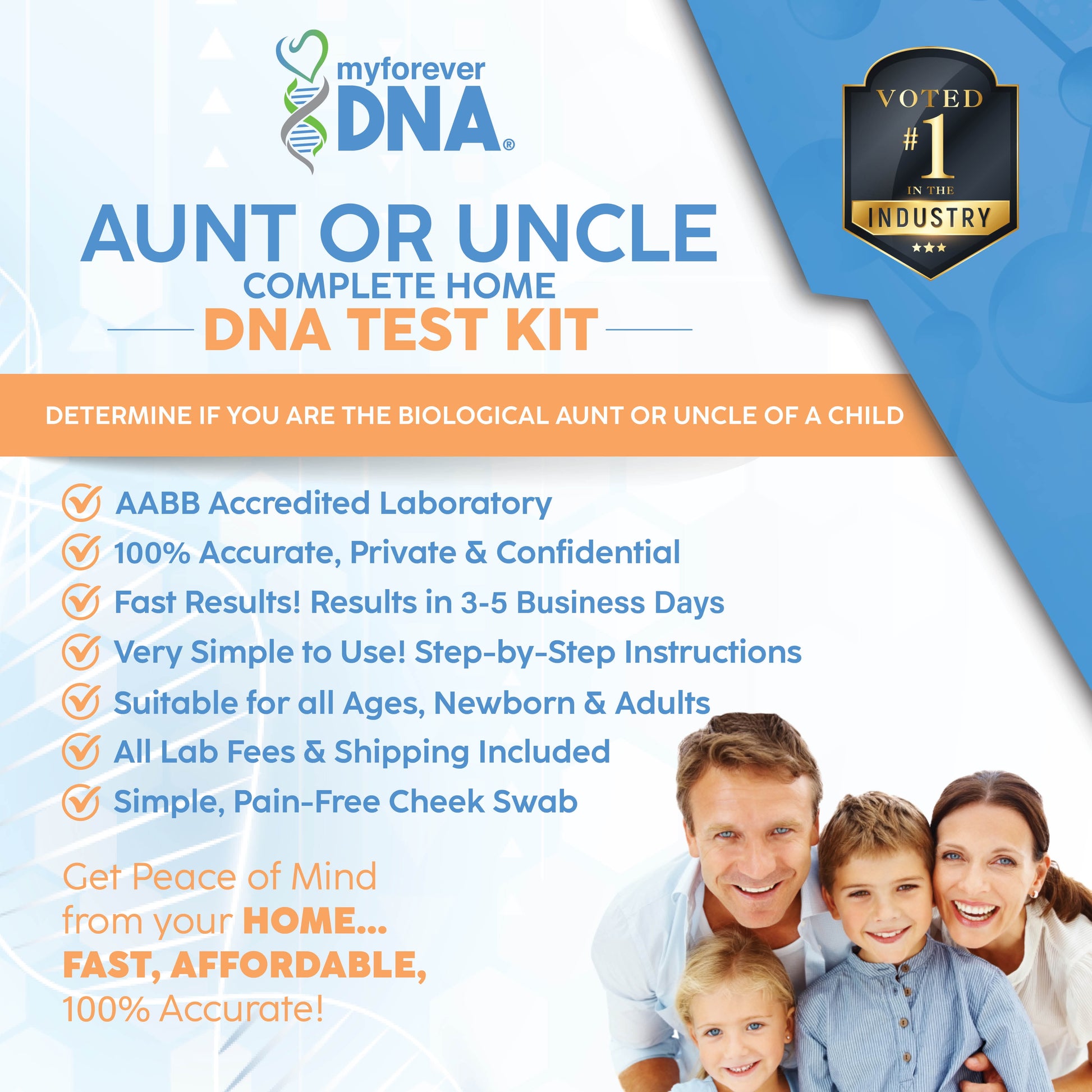 Aunt/Uncle Home DNA Test Kit, Lab Fees & Shipping Included -