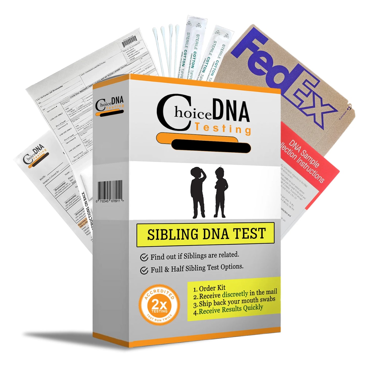 Home Sibling DNA Test Kit for 2 Full or Half Siblings