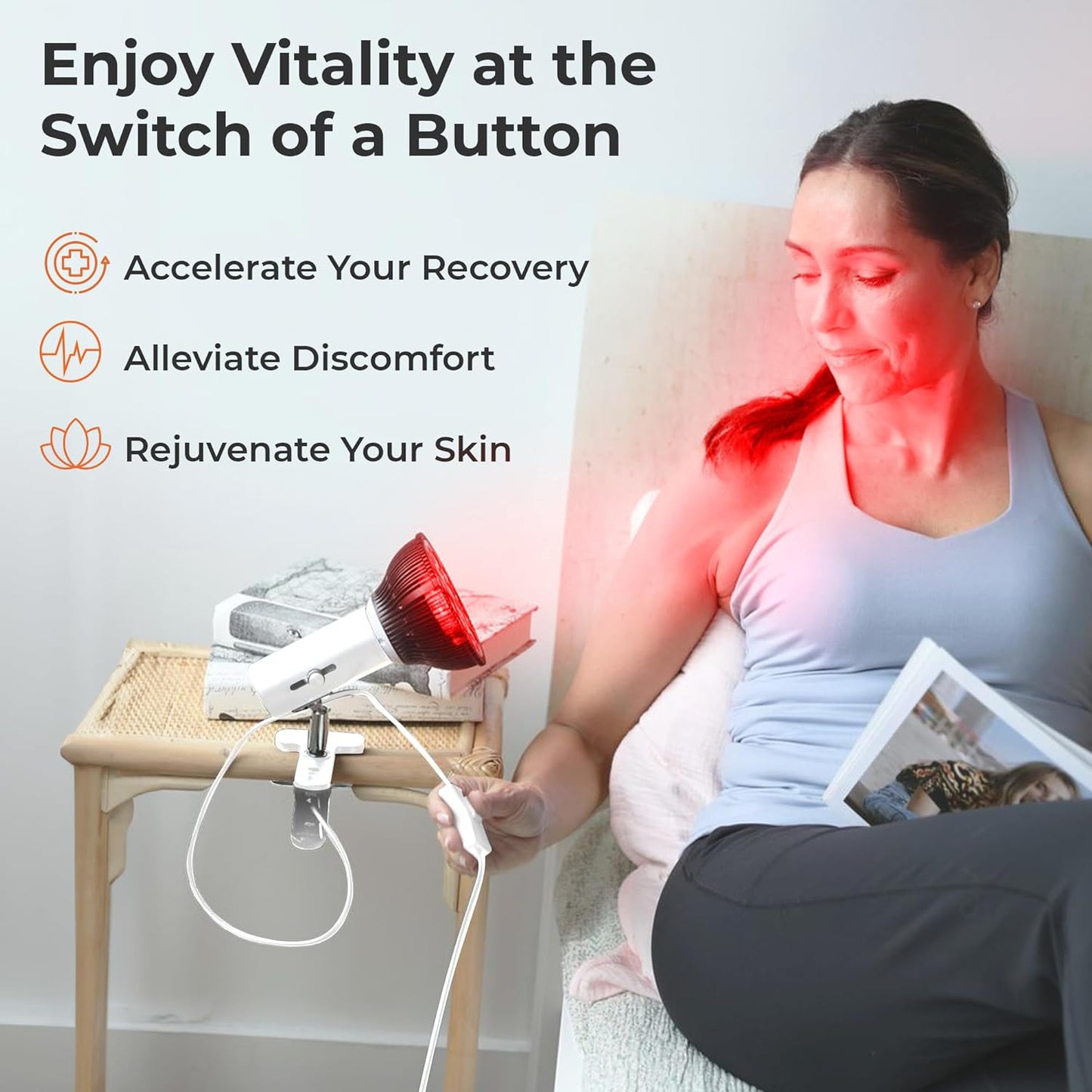 Infraglow NIR & Red Light Therapy Lamp, Infrared Red Light Bulb with 18 Leds & Clip-On Design, At-Home Therapy for Body, Chronic Pain Relief, Skin Wellness & Recovery