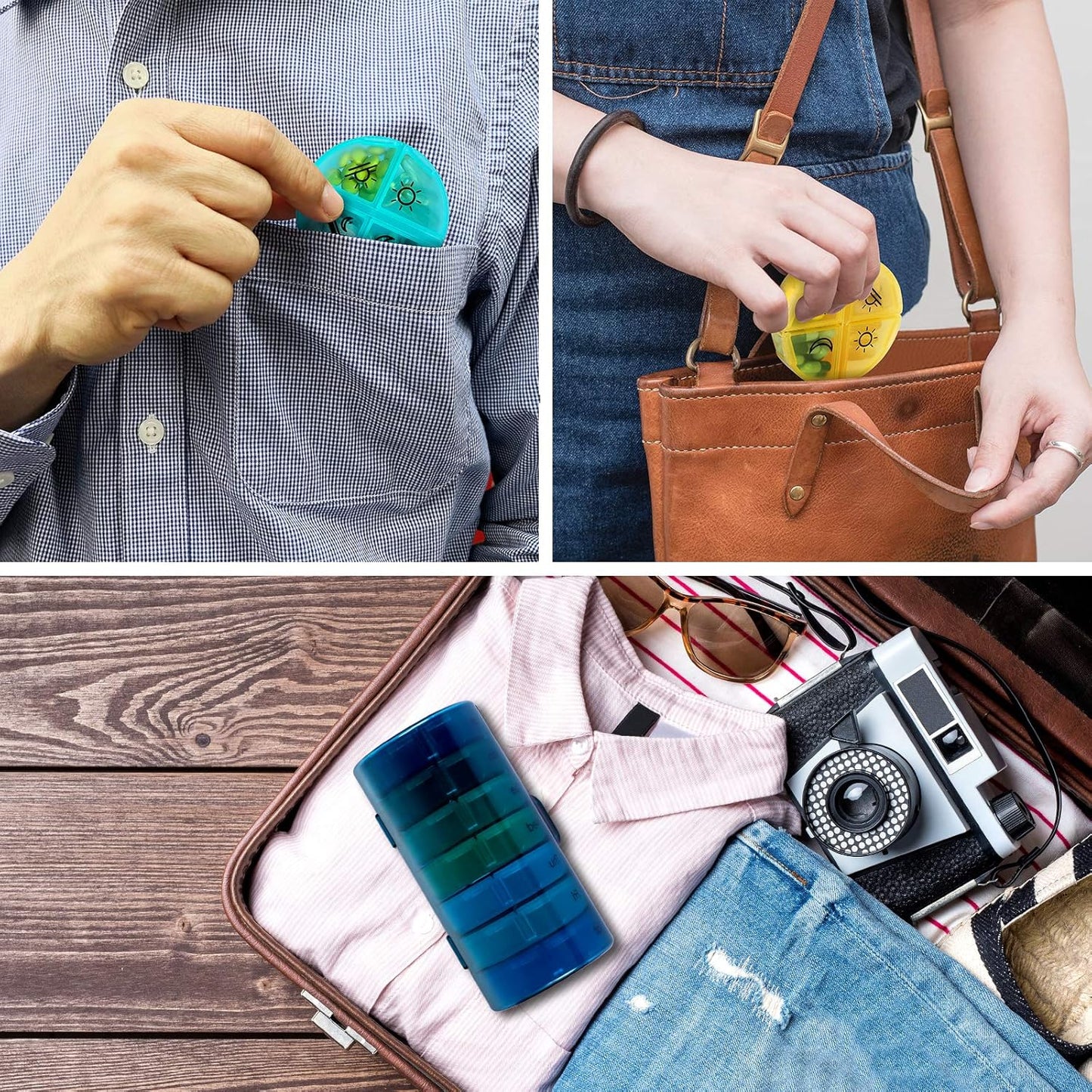 Super Large Weekly Pill Organizer 4 Times a Day, Pill Box with Outer Case, Pill Case for Travel,Weekly Pill Dispenser and Reminder(Emerald Green)