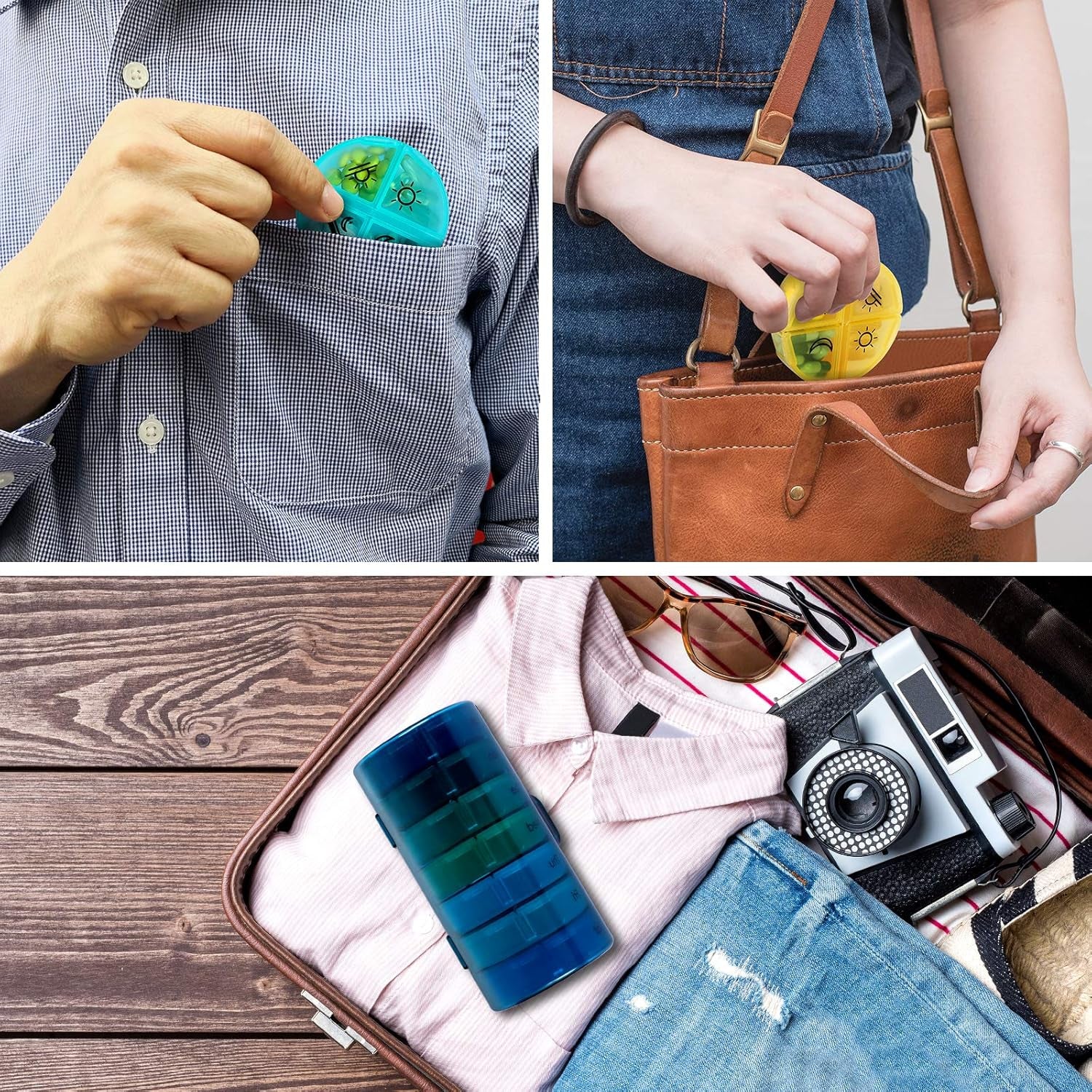 Super Large Weekly Pill Organizer 4 Times a Day, Pill Box with Outer Case, Pill Case for Travel,Weekly Pill Dispenser and Reminder(Emerald Green)