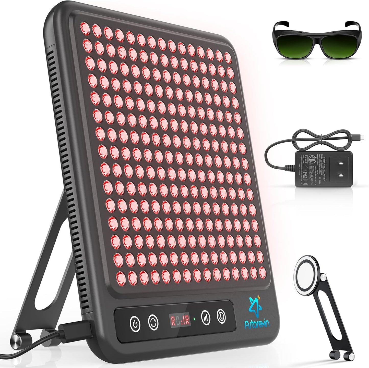 Red Light Therapy Face & Body Panel, 225 Dual Chip LED, 660Nm Red & 850Nm near Infrared Light, Portable with Stand & Timer