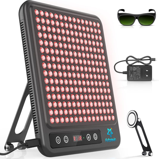 Red Light Therapy Face & Body Panel, 225 Dual Chip LED, 660Nm Red & 850Nm near Infrared Light, Portable with Stand & Timer