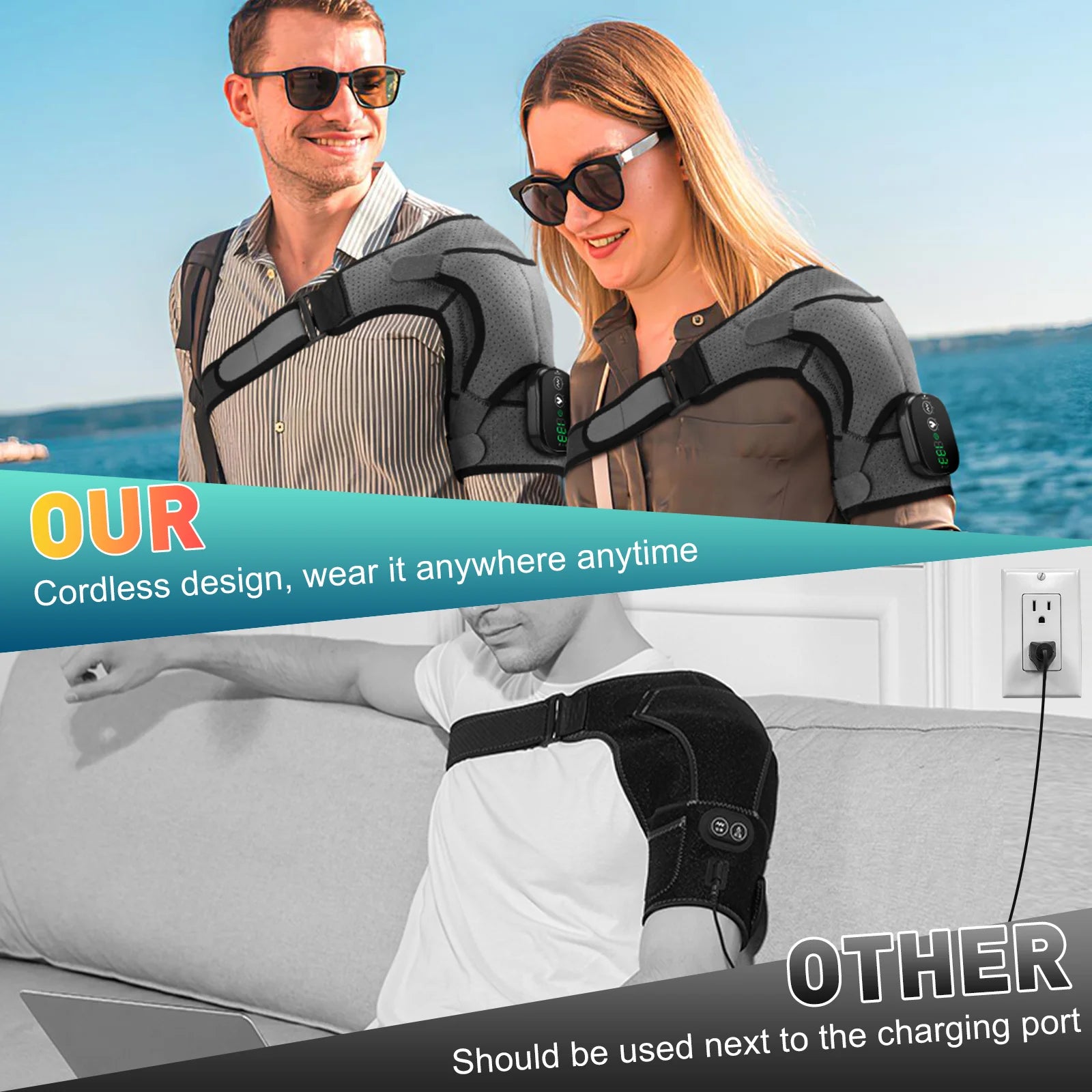 Ultimate Cordless Heated Shoulder Brace & Massager - 3 Heat Settings & Vibration for Rotator Cuff Relief - Perfect for Men & Women