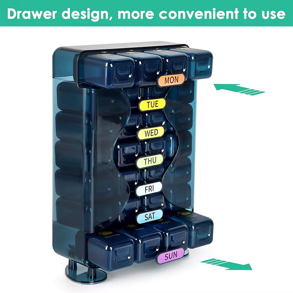 Weekly Pill Organizer 4 Times a Day Pill Organizer with Drawer Designed Large Pill Box Travel Pill Case 7 Day Medicine Case Box
